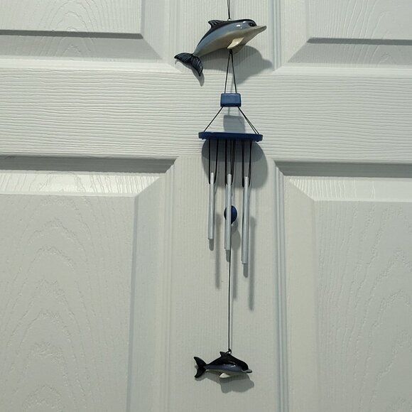 Blue Gray Dolphin Acrylic Metal Hanging Wind Chimes - Picture 6 of 12